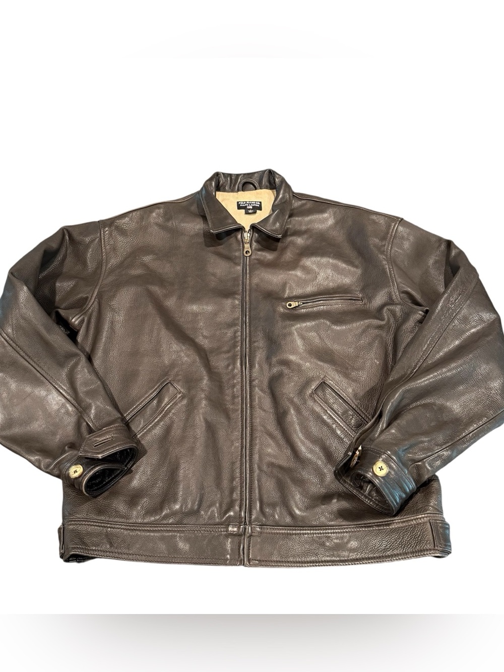 Polo Ralph Lauren vintage leather jacket men large brown READ